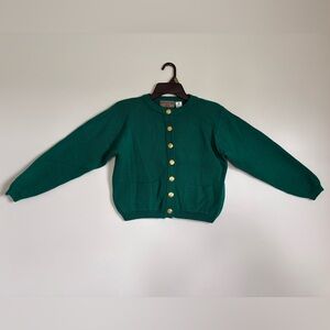 Signature Expressions Vintage 100% Wool PM Emerald Green Cardigan W/ Gold Button